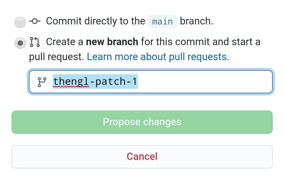 Example of a pull request on Github.com.